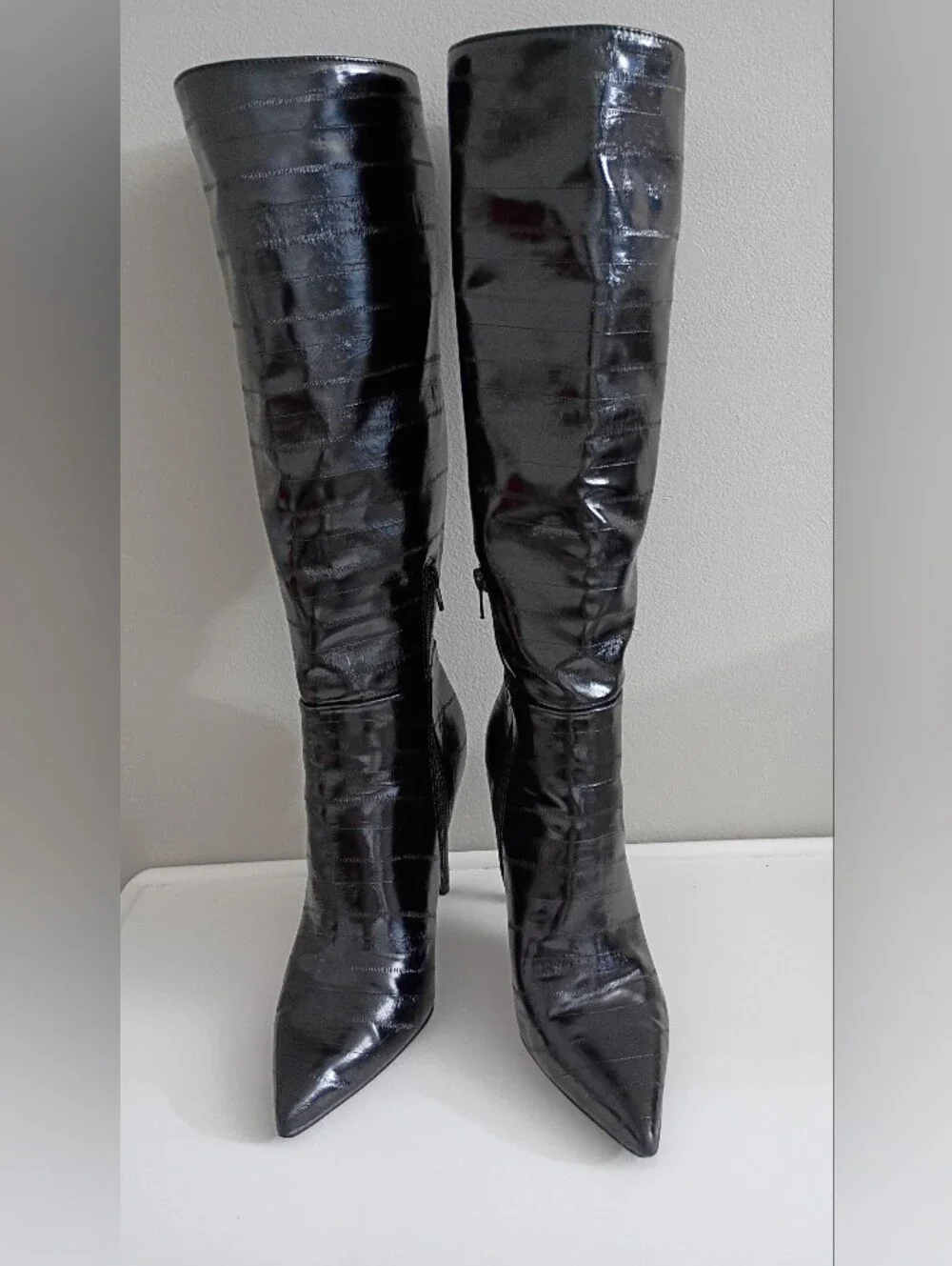 Steve Madden Black Patent Over-the-Knee Stiletto Boots